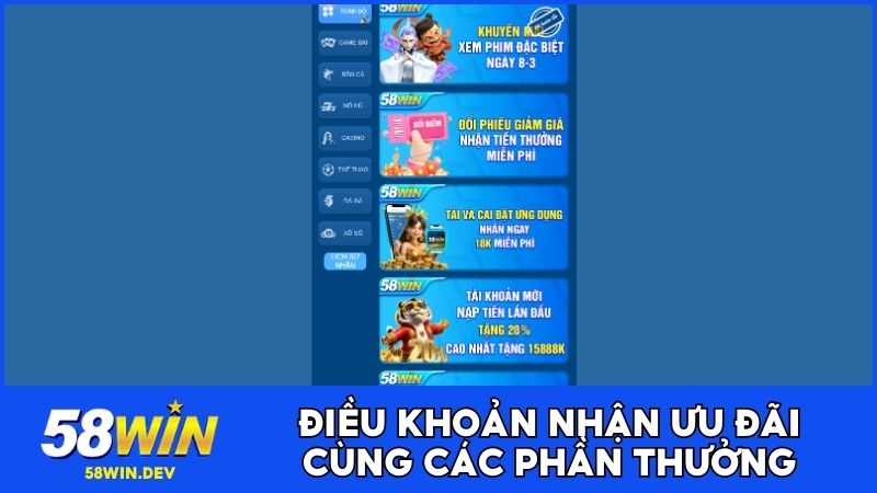 Điều khoản nhận ưu đãi cùng các phần thưởng