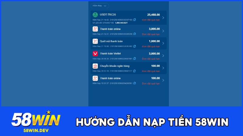 Hướng dẫn nạp tiền 58WIN